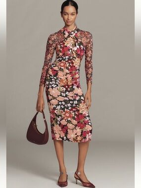 By Anthropologie Long Sleeve Halter Mesh Midi Dress NWT